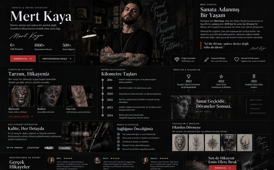 Dövme Sanatçısı Web Sitesi arayüz tasarımı