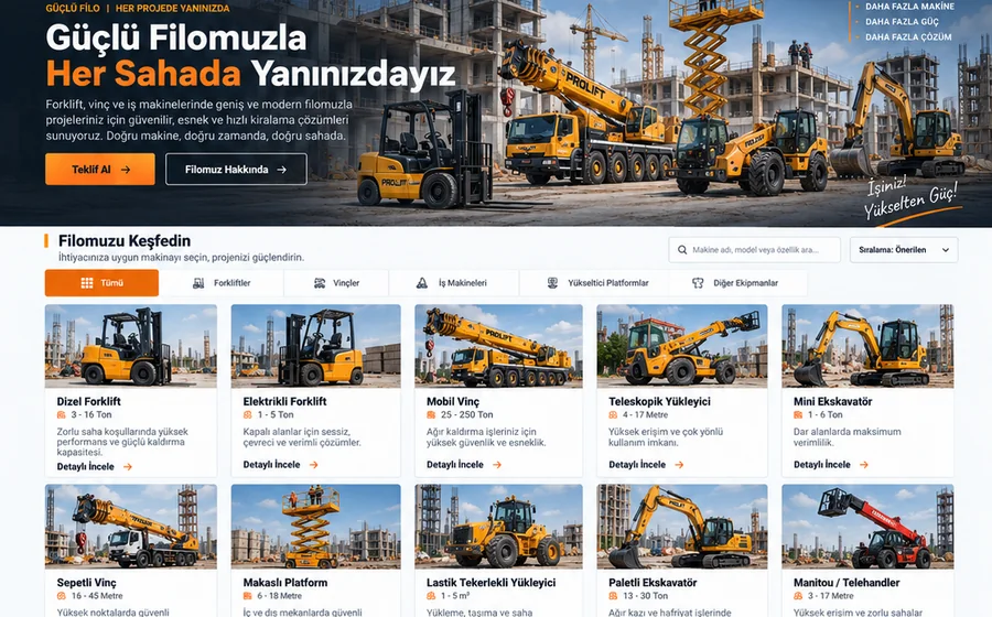 Forklift & Vinç Kiralama Web Sitesi arayüz tasarımı