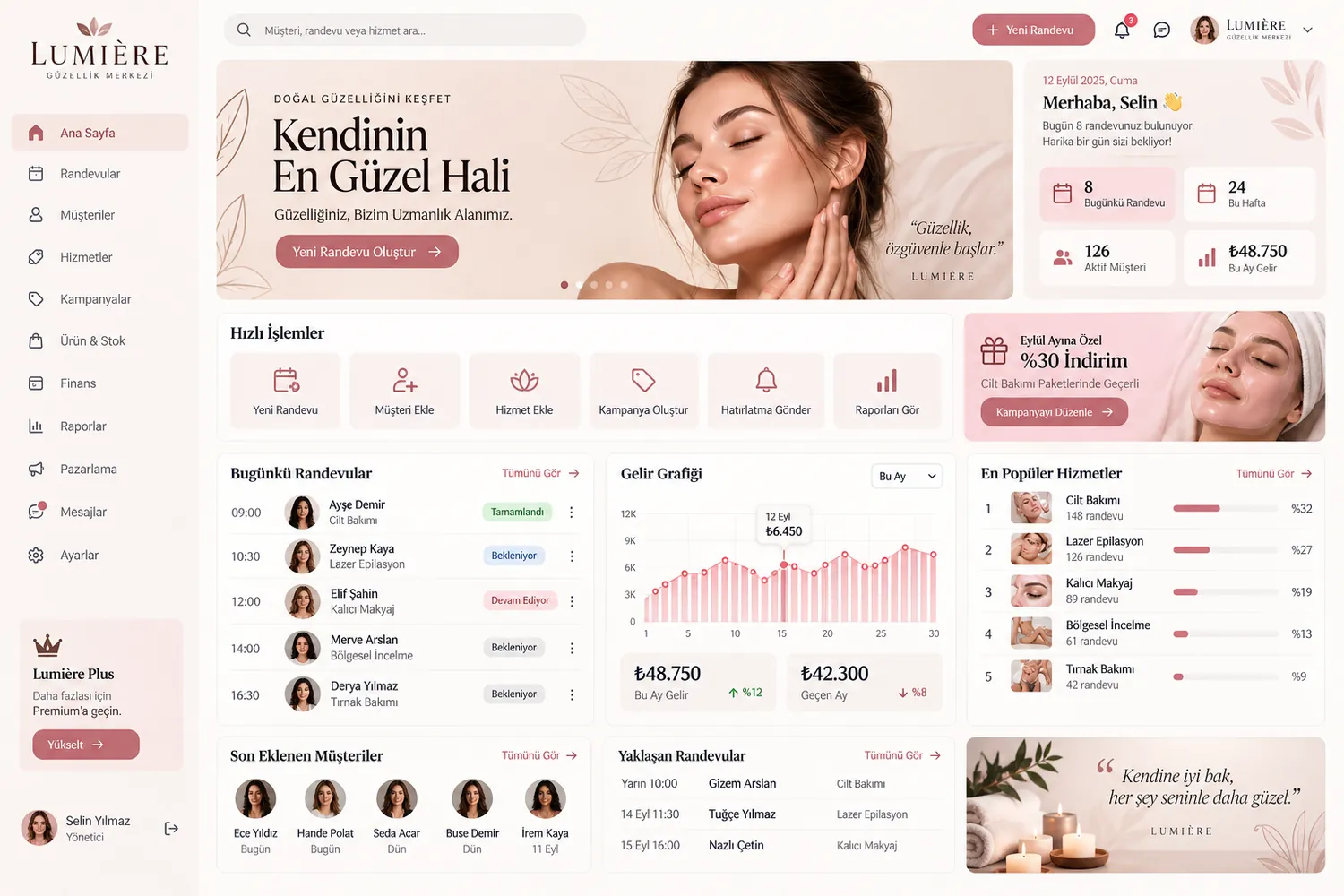 Güzellik Merkezi Web Arayüzü - ekran 1