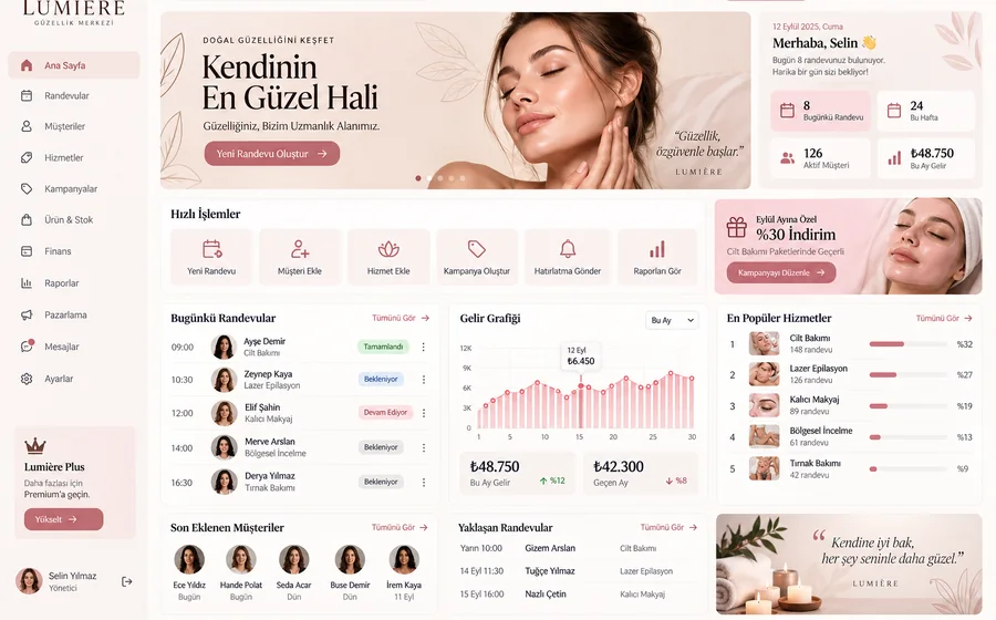 Güzellik Merkezi Web Arayüzü arayüz tasarımı