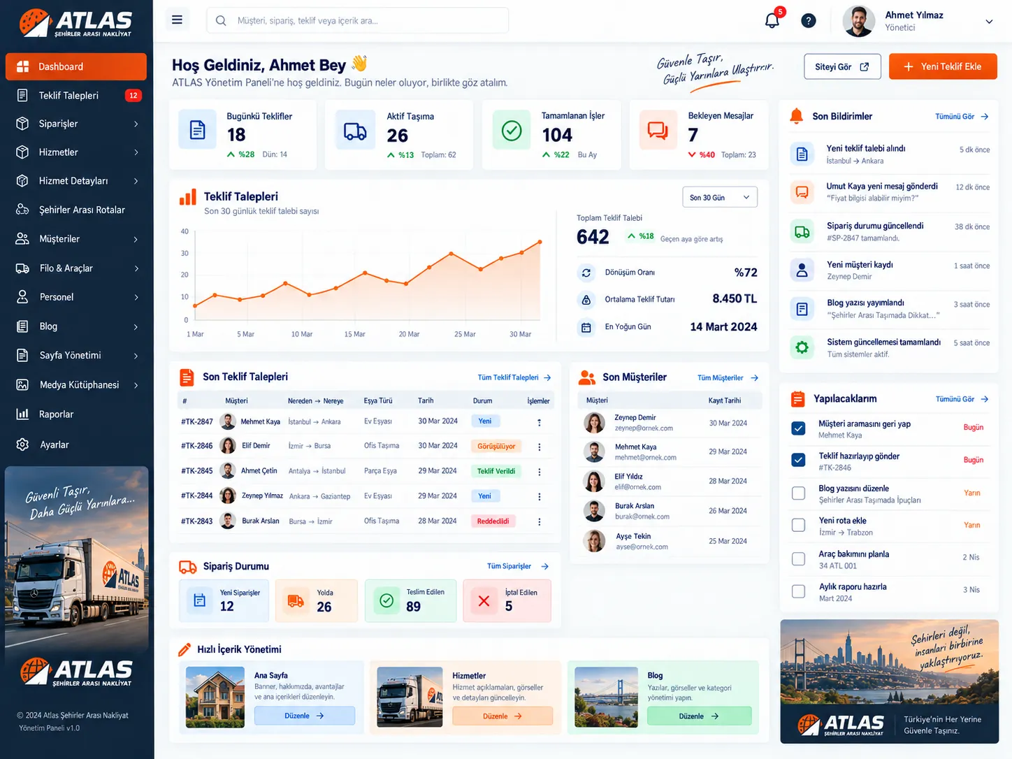 Nakliye Web Sitesi & Yönetim Arayüzü - ekran 1