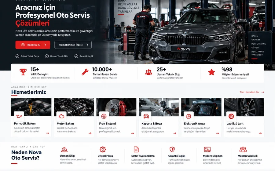 Oto Servis Web Sitesi arayüz tasarımı
