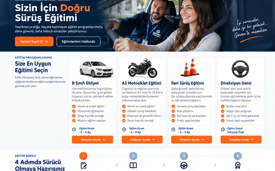 Sürücü Kursu Web Sitesi arayüz tasarımı