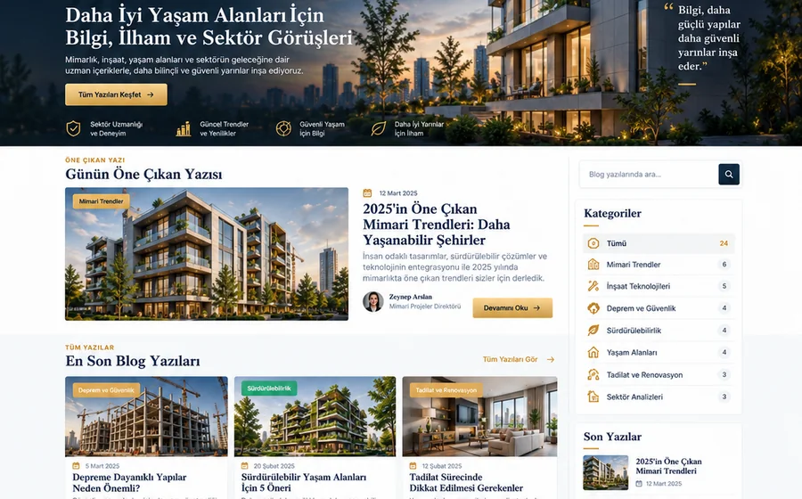 Yapı & İnşaat Web Sitesi arayüz tasarımı